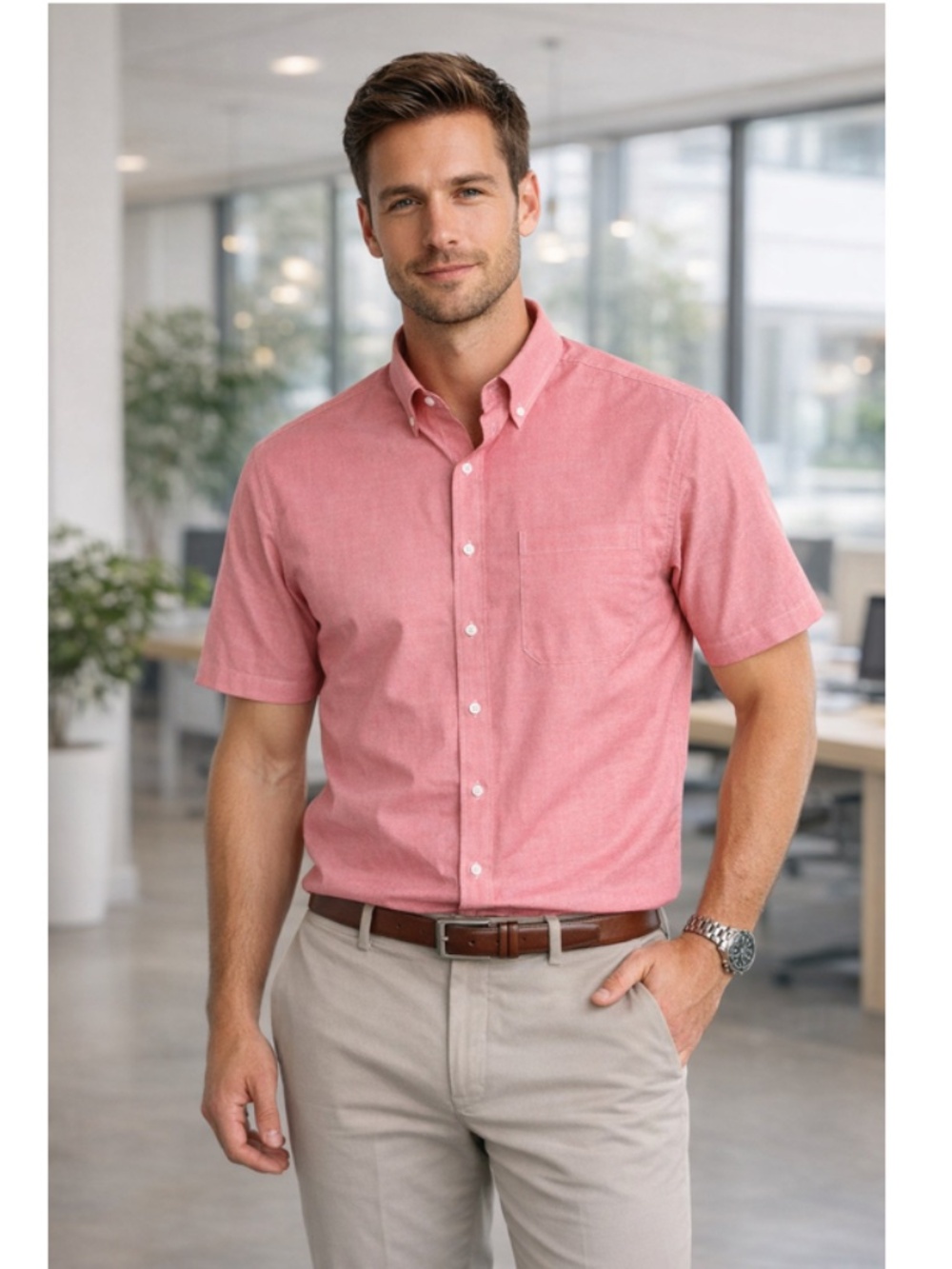 Jos A. Bank Traveler's Collection Button Down Short Sleeve Shirt